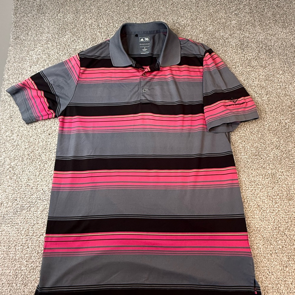 Adidas Men's Polo Shirt with Gray and Pink Stripes